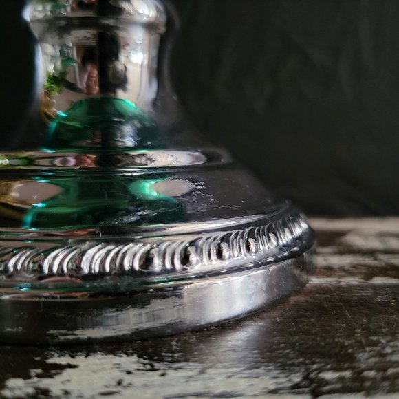Vintage Farber Krome Kraft Green Glass Compote / Candle Holder Screw on Base - Picture 9 of 11